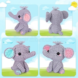 Animal Display Decoration DIY Knitting Kits for Beginners, including Doll Eye, Crochet Hook, Stitch Marker, Yarn, Instruction, Elephant, 10cm(PW-WG18830-01)