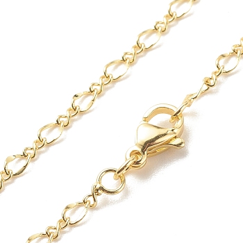Brass Figaro Chains Necklace for Women, Cadmium Free & Lead Free, Real 18K Gold Plated, 17.80 inch(45.2cm), Link: 4x2.5x0.3mm, 4x2x0.9mm