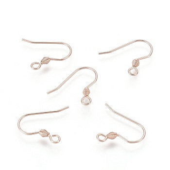 304 Stainless Steel Earring Hooks, Ear Wire, with Horizontal Loop, Rose Gold, 17x18x2.4mm, Hole: 1.8mm, Pin: 0.7mm
