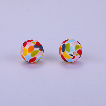 Printed Round Silicone Focal Beads, Colorful, 15x15mm, Hole: 2mm