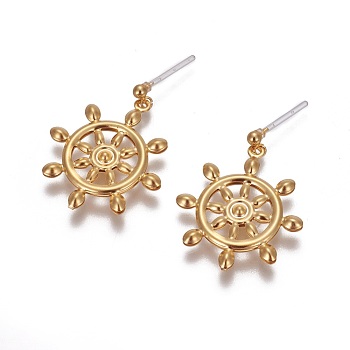 316 Surgical Stainless Steel Dangle Stud Earrings, with Eco-Friendly Resin, Helm, Real 18k Gold Plated, 27mm, Pin: 1mm