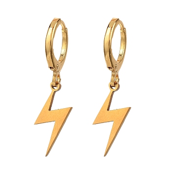 Brass Huggie Hoop Earrings, with 201 Stainless Steel Laser Cut Pendants and Cardboard Boxes, Lightning Bolt, Golden, 30mm, Pin: 1x0.8mm