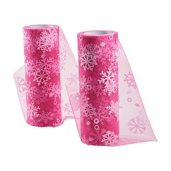 Snowflake Deco Mesh Ribbons, Tulle Fabric, Tulle Roll Spool Fabric For Skirt Making, Hot Pink, 6 inch(15cm), about 10yards/roll(9.144m/roll)