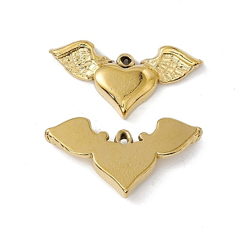 PVD Vacuum Plating 304 Stainless Steel Pendants, Heart Wing Charms, Golden, 15x27.5x4mm, Hole: 1.2mm