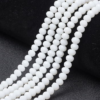 Opaque Solid Color Glass Beads Strands, Faceted, Rondelle, White, 3.5x3mm, Hole: 0.4mm, about 138pcs/strand, 15.7 inch(40cm)