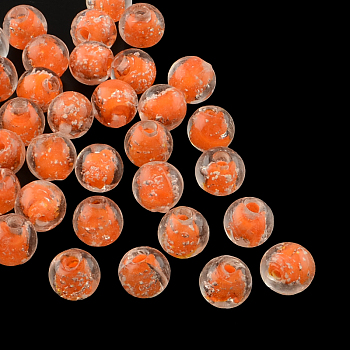 Handmade Luminous Lampwork Beads, Round, Dark Orange, 9~10mm, Hole: 1~2mm