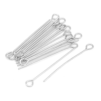 304 Stainless Steel Eye Pins, Stainless Steel Color, 40x3.5x0.6mm, Hole: 2mm, about 30pcs/bag