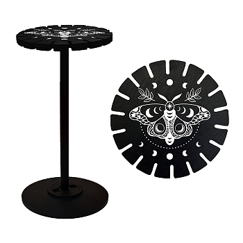 Wooden Wheel, Wooden Display Shelf, Black Holder Stand, Rustic Divination Pendulum Storage Rack, Witch Stuff, Insect Pattern, Wheel: 120x8mm, 2pcs, Studdle: 288x12mm, 1pc