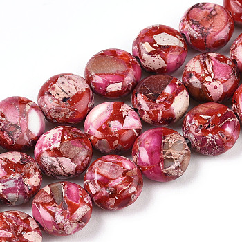 Natural Imperial Jasper Beads Strands, Dyed, Flat Round, Cerise, 10x4.5mm, Hole: 1mm, about  39~42pcs/Strand, 15.35 inch~16.14 inch(39~41cm)