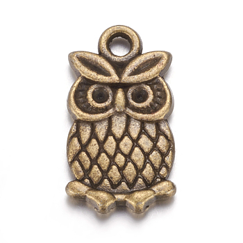 Metal Alloy Pendants Rhinestone Settings, Lead Free and Cadmium Free, Antique Bronze, for Halloween, Owl, 20x10x2mm, hole: 2mm, Fit for 1.5mm rhinestone
