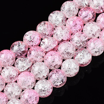 Baking Paint Crackle Glass Beads Strands, Round, Pink, 8mm, Hole: hole: 1.3~1.6mm, about 100pcs/strand, 31.4 inch
