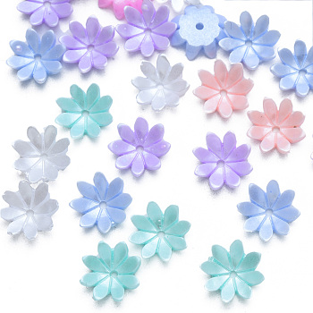 Resin Imitation Pearl Bead Caps, Multi-Petal, Flower, Mixed Color, 10x10x3mm, Hole: 1mm