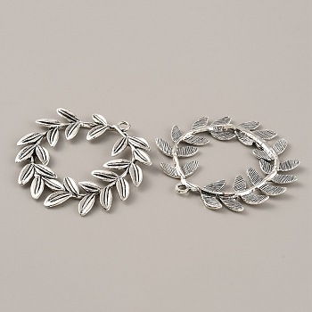 Tibetan Style Alloy Pendants, Leafy Branch Charms, Olive Branch, Antique Silver, 53x3mm, Hole: 3mm