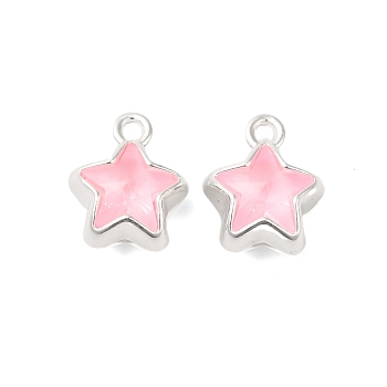 Rack Plating Alloy Rhinestone Pendants, Cadmium Free & Lead Free, Star, Pink, 12.5x10x7mm, Hole: 1.6mm