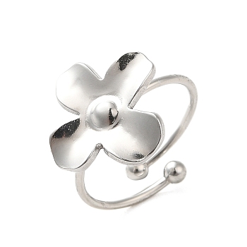 304 Stainless Steel Open Cuff Ring, Flower, Inner Diameter: 17.8mm