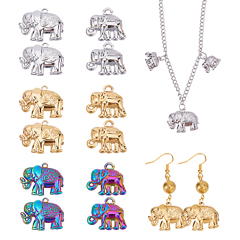 CHGCRAFT 12Pcs 6 Style 304 Stainless Steel Pendants, Elephant, Mixed Color, 13.5~19.5x15.5~25.5x3mm, Hole: 1.6~1.8mm, 2pcs/style 