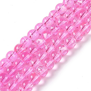 Drawbench Transparent Glass Beads Strands, Spray Painted, Round, Hot Pink, 8mm, Hole: 1.3~1.6mm, 31.4 inch