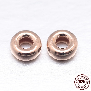 Real Rose Gold Plated Flat Round 925 Sterling Silver Spacer Beads, 5x2.5mm, Hole: 1.5mm, about 152pcs/20g