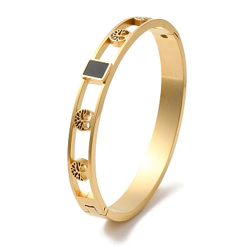 Vacuum Plating 304 Stainless Steel Bangles for Women, Enamel Square with Tree of Life Bangles, Golden, Inner Diameter: 1-7/8x2-3/8 inch(4.9x5.9cm)