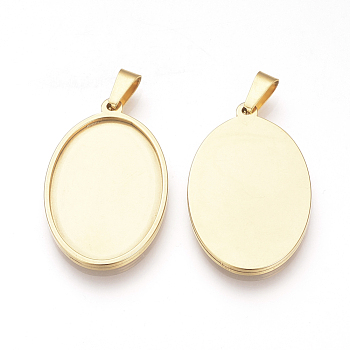 201 Stainless Steel Pendant Cabochon Settings, Oval, Golden, Tray: 39.5x30mm, 45x32.5x2mm, Hole: 8x4mm