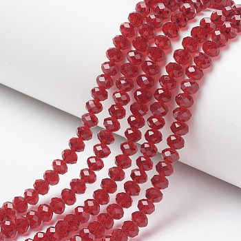 Glass Beads Strands, Faceted, Rondelle, FireBrick, 2.5x2mm, Hole: 0.4mm, about 170pcs/strand, 11.8 inch(30cm)