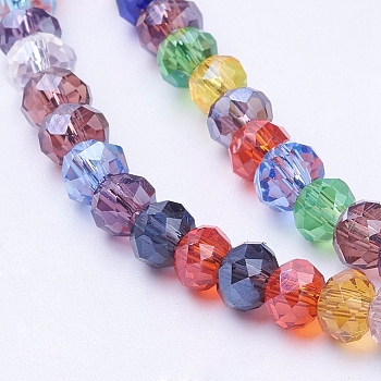 Electroplate Glass Bead Strands, Faceted, Rondelle, Mixed Color, 4x3mm, Hole: 1mm, about 120~125pcs/strand, 16.14~16.54 inch