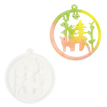 Christmas Silicone Pendant Molds, Resin Casting Molds, for Keychain Clasps Craft Making, White, Deer, 9x8.2x0.7cm, Hole: 3.5~3.6mm