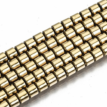 Electroplate Non-magnetic Synthetic Hematite Beads Strands, Column, Light Gold Plated, 3.5x3mm, Hole: 1mm, about 125~126pcs/strand, 15.55 inch~15.83 inch(39.5cm~40.2cm)