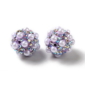 Polymer Clay Rhinestone Beads, with Imitation Pearl, Round, Lilac, 17~17.5mmx17mm, Hole: 1.6mm