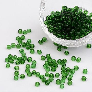6/0 Glass Seed Beads, Transparent, Round, Dark Green, 4mm, hole:1.5mm, about 625pcs/50g(X-SEED-A004-4mm-7B)