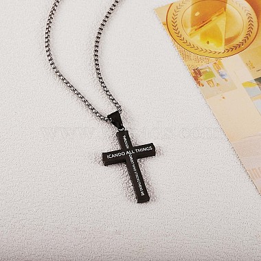 Titanium Steel Cross with Philippians 4:13 Pendant Necklace(JN1050C)-2