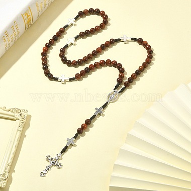 Wood Rosary Bead Necklaces(NJEW-TA00081)-3