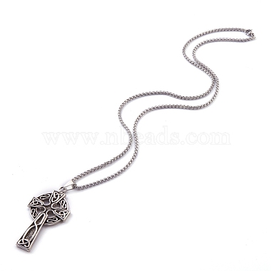 Titanium Steel Claddagh Cross Pendant Necklaces(NJEW-Z001-02AS)-2