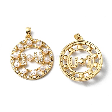 Real 18K Gold Plated White Flat Round Brass+Cubic Zirconia Pendants