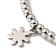 304 Stainless Steel Snowflake Charm Bracelet with 201 Stainless Steel Round Beads for Women(BJEW-B057-19P)-2