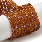 Electroplate Transparent Glass Beads Strands, Faceted(32 Facets), Round, Rainbow Plated, Dark Goldenrod, 4mm, Hole: 0.7mm, about 87~93pcs/strand, 32~33cm(X-EGLA-A035-T4mm-L04)