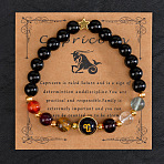 12 Zodiac Sign Natural Black Obsidian Round Beads Stretch Bracelets for Men Women, with Blue sandstone & Glass, Capricorn, Inner Diameter: 2-3/8 inch(6cm)(WG228FC-03)