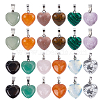 20Pcs 10 Styles Gemstone Pendants, with Platinum Brass Loops, Puffy Heart Charms, 18~19x15~15.5x6~8mm, Hole: 6x2.5~3mm, 2pcs/style(G-HY0001-85)