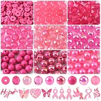 Breast Cancer Pink Awareness Ribbon Theme Alloy Enamel Pendants & Acrylic & Polymer Clay Beads Finding Kits, Deep Pink, 6x1mm, Hole: 2mm, 13g(DIY-YW0016-34)
