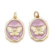Brass Micro Pave Clear Cubic Zirconia Pendants, with Enamel and Jump Rings, Polygon with Butterfly, Real 18K Gold Plated, 18x12x2.5mm, Hole: 3.5mm(X-ZIRC-A020-02G)