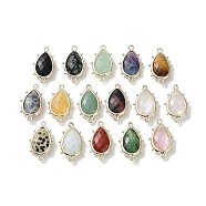 Natural & Synthetic Mixed Stone Connector Charms, with Golden Plated Brass Edge Loops, Faceted, Teardrop, 24x14.5x5mm, Hole: 1.2mm & 1.4mm(G-G012-05G-B)