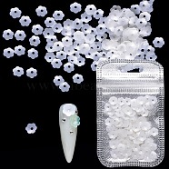 Shining Nail Art Glitter, Manicure Sequins, DIY Sparkly Paillette Tips Nail, Matte Style, Flower, White, 6.5x6x1.5mm, Hole: 1.4mm, about 2g/bag(MRMJ-Q072-51-B03)