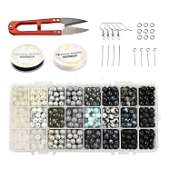 DIY Bracelets & Earring Making Kits, Including Gradient Color Glass Beads, Brass Earring Hooks, Iron Pins, Elastic Crystal Threads and Stainless Steel Scissors, Platinum, Beads: 8~8.5mm, Hole: 1.3~1.6mm,  648~720pcs/box, 1box/set(DIY-YW0001-81P)