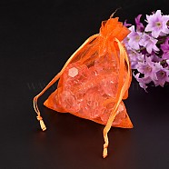 Rectangle Jewelry Packing Drawable Pouches, Organza Gift Bags, Orange, Size: about 8cm wide, 10cm long(X-OP-002-10)