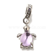 Rack Plating Alloy Rhinestone European Dangle Charms, Glass Turtle Large Hole Pendants, Lead Free & Cadmium Free, Platinum, Plum, 30mm, Hole: 5mm(FIND-H005-45P-01)