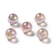 UV Plating Transparent Rainbow Iridescent Acrylic Beads, Glitter Beads, Round, Deep Pink, 15.5~16x15.5mm, Hole: 2.6~2.7mm(OACR-D010-01B)