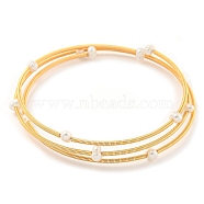 Three-Loops Brass & Natural Freshwater Pearl Beaded Wrap Bracelets for Women, Golden, Inner Diameter: 2 inch(5.2cm)(BJEW-F470-01G)