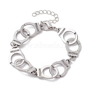 Alloy Handcuff with Freedom Link Chain Necklaces for Men Women, Antique Silver, 7-5/8 inch(19.5cm)(BJEW-JB10128-01)