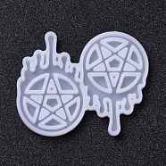Halloween Theme DIY Pendant Silicone Molds, for Earring Making, Resin Casting Molds, For UV Resin, Epoxy Resin Jewelry Making, Bleeding Flat Round with Star Pattern, White, 65x52x4mm, Inner Diameter: 50x30mm(DIY-H154-04F)