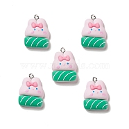 Opaque Resin Pendants, with Platinum Tone Iron Loops, Rabbit Charm, Pink, 24x17x7mm, Hole: 2mm(RESI-E024-03P)